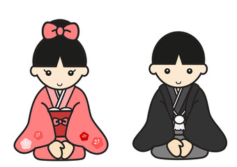 着物姿で挨拶する男の子と女の子