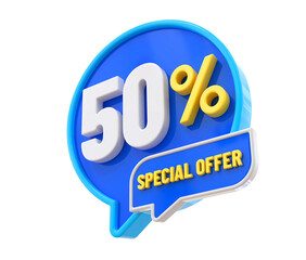 50 Percent Special Offer Blue 3D Label