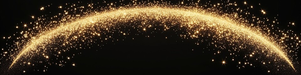 Obraz premium abstract burst of golden sparkles arranged in crescent moon shape displayed on seamless black background