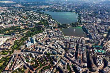 Aerial view of Hamburg with Alster lake