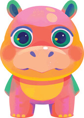 illustration of a cheerful, vibrant-colored hippo, perfect for a children's theme