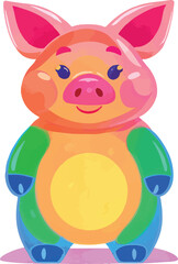 illustration of a cheerful, vibrant-colored pig, perfect for a children's theme