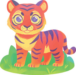 illustration of a cute, vibrant-colored tiger, perfect for a children or kid theme