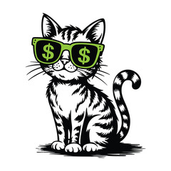 Cool Cat with Dollar Sign Sunglasses