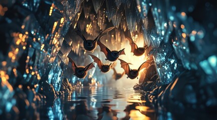 Bat with Crystal Cave Background.