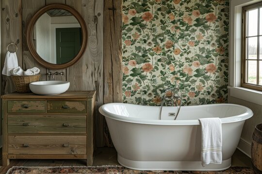 Charming rustic modern farmhouse bathroom design featuring cozy elements in a small cottage space
