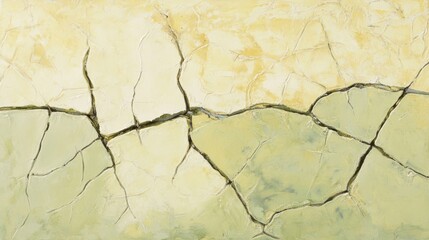 Obraz premium Cracked, sun-baked textures in soft yellow, sandy beige, and muted green tones evoke the natural weathering of dried earth, blending rustic roughness with organic warmth.
