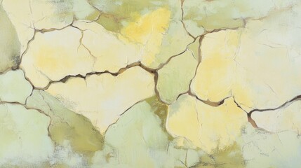 Obraz premium Cracked, sun-baked textures in soft yellow, sandy beige, and muted green tones evoke the natural weathering of dried earth, blending rustic roughness with organic warmth.