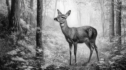 Roe deer in fields hears noises in woods