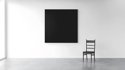 Black canvas mockup softly hangs above chair photo wide shot.. AI Generated