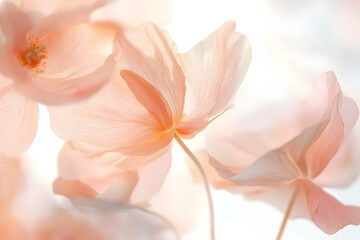 Soft pastel flowers in delicate focus creating a dreamy, ethereal aesthetic, perfect for conveying serenity, elegance, and the gentle beauty of nature's blooms