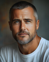 Obraz premium Confident Mature Man with Gray Hair and Beard in Casual White Shirt