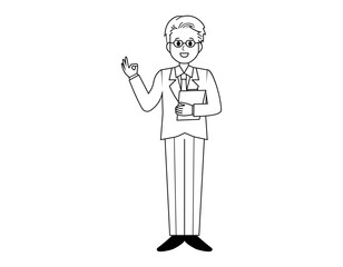 接客をする男性販売員のイラスト　男性のビジネスマンの全身イラスト