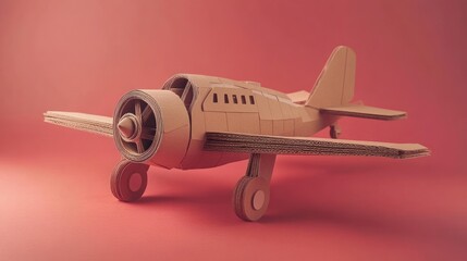 Cardboard airplane model on red background. (1)
