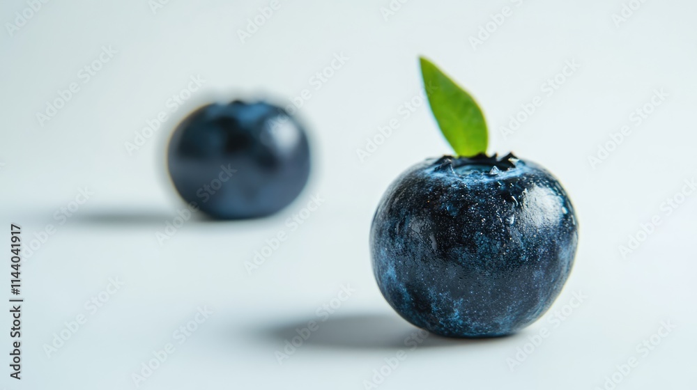 Aufkleber blueberries with vibrant color and green leaves on a soft white background showcasing freshness and 
