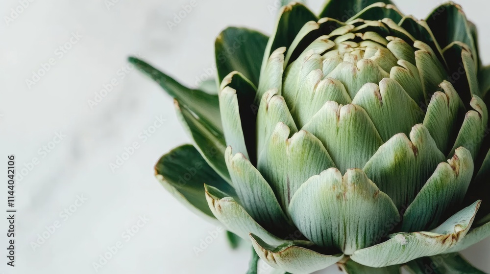Poster artichoke close-up on white background showcasing vibrant greens and intricate leaf patterns for cul