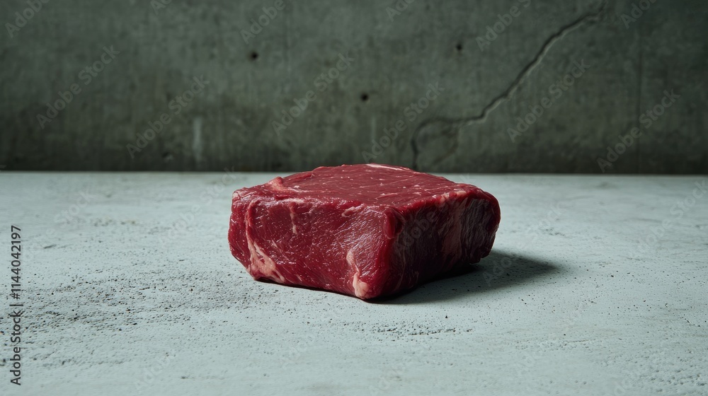 Poster raw beef steak on a textured concrete surface showcasing its rich color and natural marbling ideal f