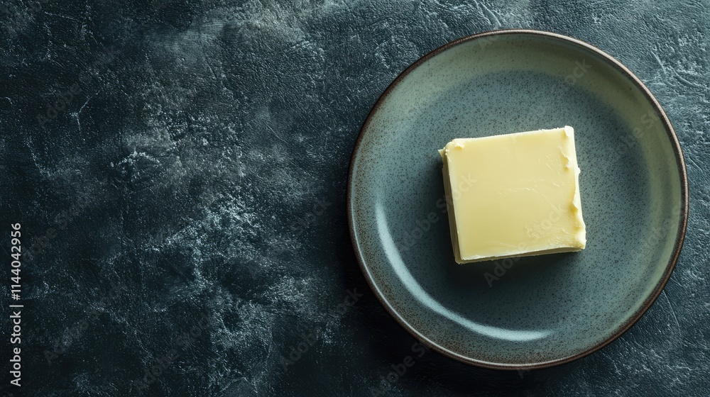 Poster Freshly churned butter delicately arranged on a rustic plate against a dark textured background for culinary and food styling concepts