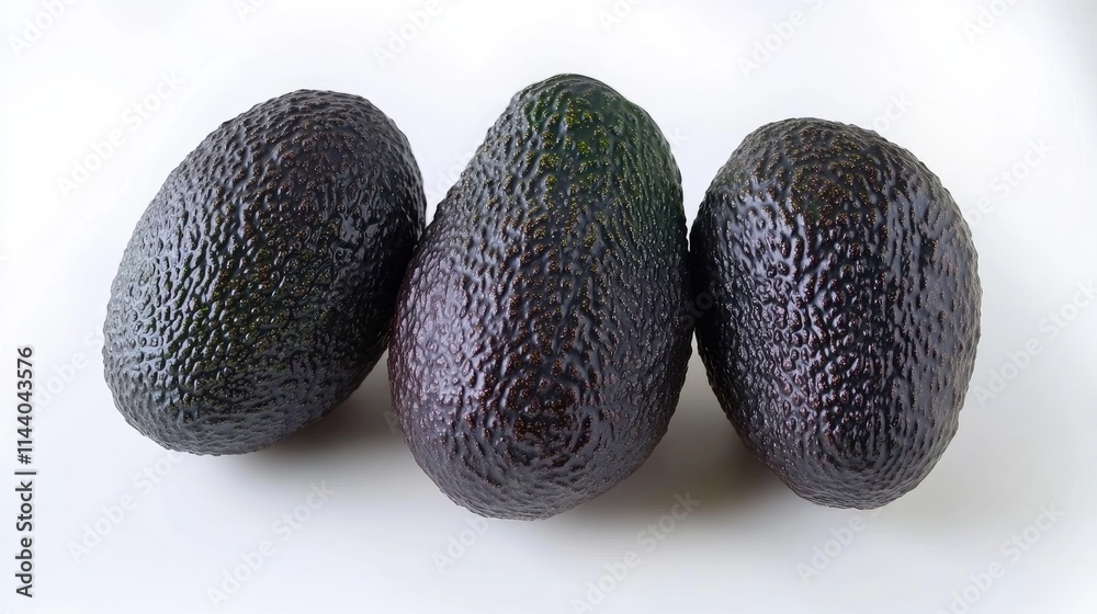 Poster ripe hass avocados arranged on a clean white background showcasing their rich texture and color for 