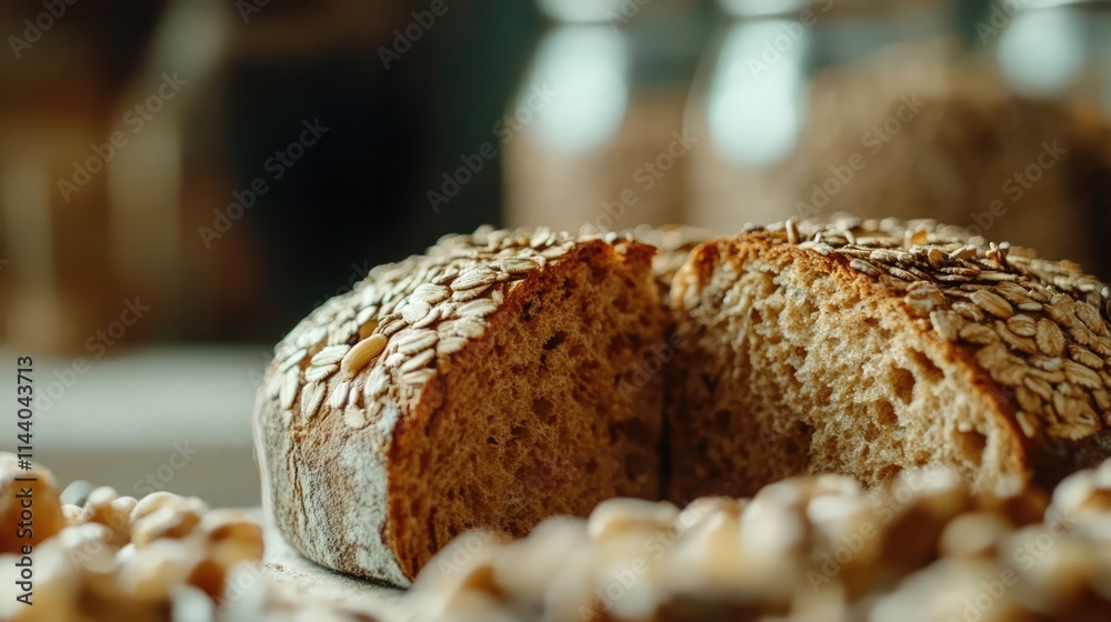 Aufkleber healthy whole grain bread with seeds sliced on a rustic table showcasing nutritious ingredients and 