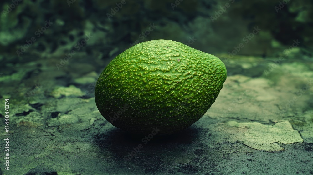 Poster fresh avocado on textured surface with deep shadows and rich colors highlighting its natural texture and form