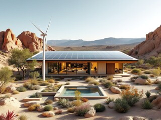 Sustainable Solar-Powered Home in Remote Desert Oasis