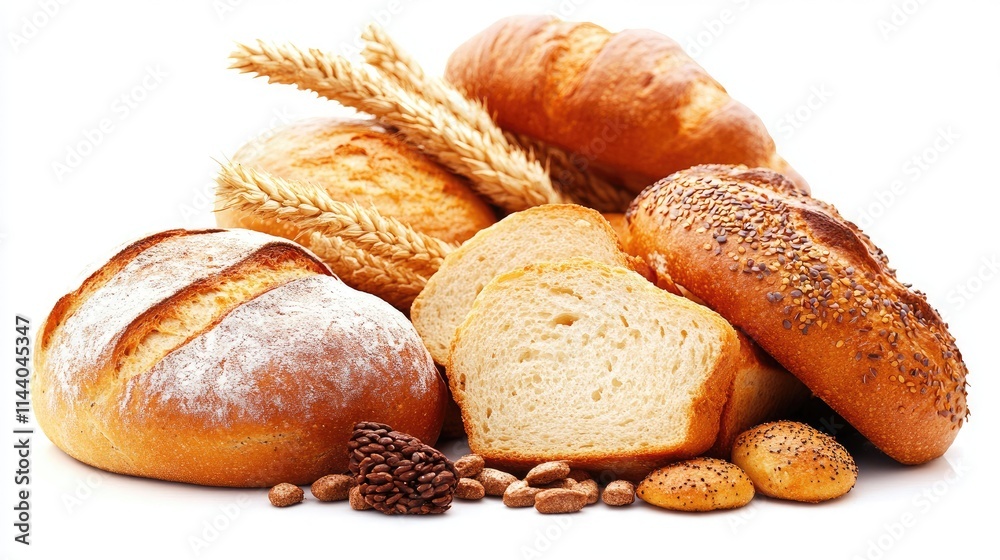 Aufkleber assorted freshly baked breads with grains and nuts arranged on a white background showcasing delicio
