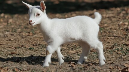 Playful young goat exploring a garden setting with natural background showcasing its innocence and charm