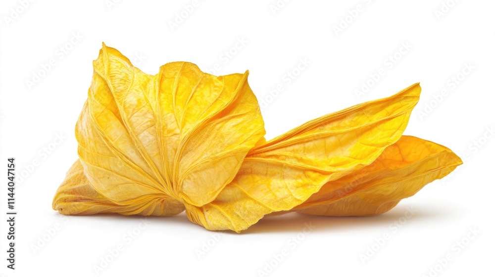 Poster vibrant yellow decorative flower isolated on white background showcasing unique petal texture and el
