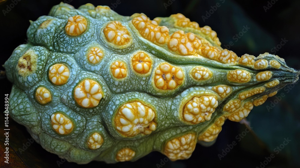 Aufkleber close-up view of uniquely textured bitter gourd showcasing its vibrant colors and intricate surface 
