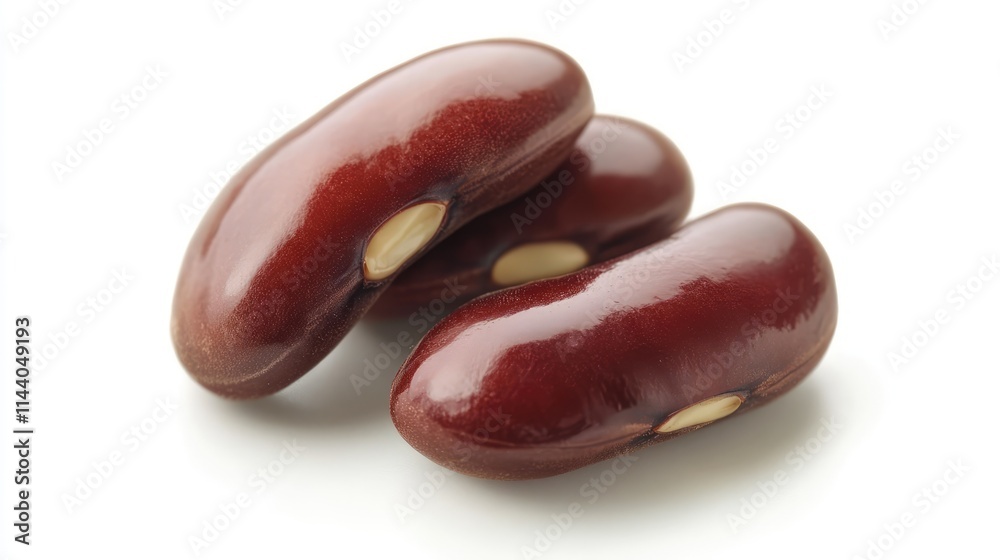 Poster red kidney beans on a white background showcasing their smooth texture and rich color for use in hea