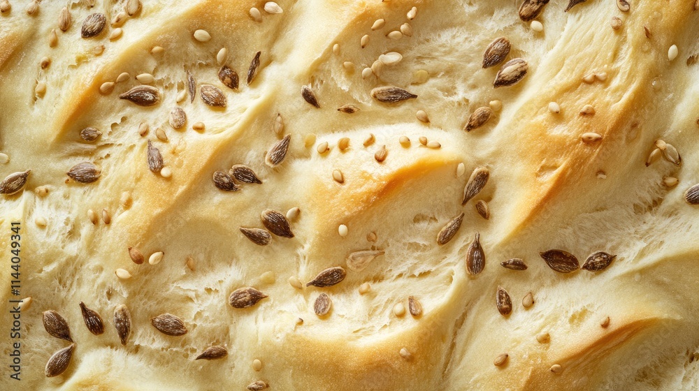 Poster detail of freshly baked bread with mixed seeds showcasing texture and artisanal quality for culinary