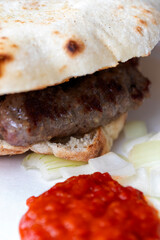 Baslama, meatball salad and onion, Close up.