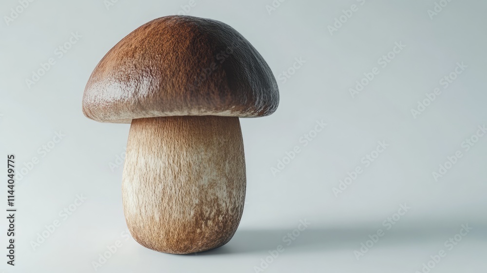Poster boletus edulis mushroom displayed in a studio setting on a light background showcasing its distincti