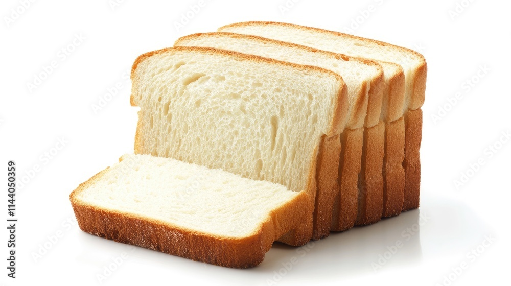 Aufkleber sliced loaf of fresh baked bread arranged neatly on a white background for culinary and food present