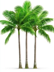 Obraz premium A photostock of lush green palm trees with soft natural shadows, isolated on a clean white background, tropical and refreshing, High Quality