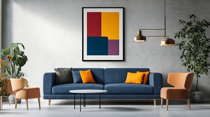 Wide photo showing colorful abstract art in living room mockup.. AI Generated
