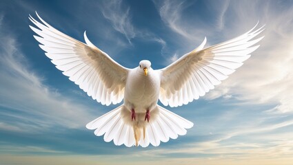 Majestic White Dove of Peace with Its Plumage: Symbolizing Harmony, Freedom, and Hope in Nature’s Grace