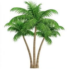 Obraz premium A photostock of natural palm trees with curved trunks and green leaves, isolated on a clean white background, tropical and serene, High Quality