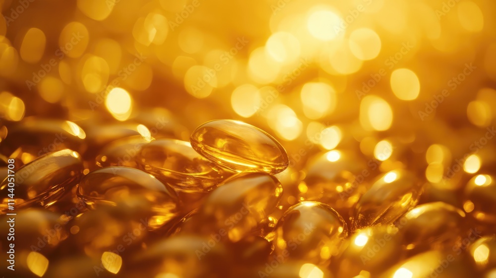 Poster golden bokeh abstract background with shimmering capsules creating a warm and inviting atmosphere fo