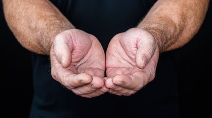 Close-up of man's open hands, offering or receiving.