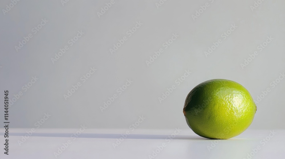 Poster Fresh vibrant lime on a minimalist white background highlighting its texture and color for culinary or beverage design use