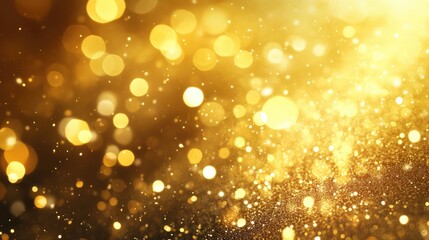 Golden bokeh abstract texture with luminous particles creating a festive and elegant background for design projects and celebrations