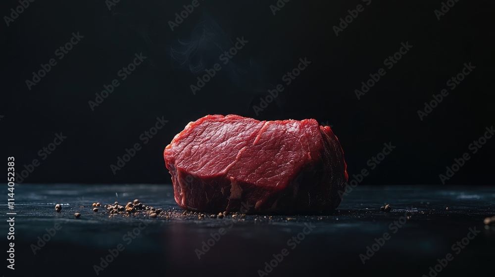 Poster raw premium beef cut with smoke on a dark textured background showcasing freshness and quality for c