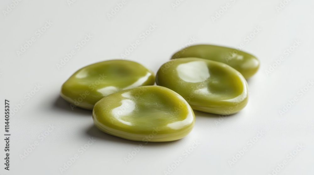 Poster fresh broad beans arranged artistically on a white background showcasing their vibrant green color a