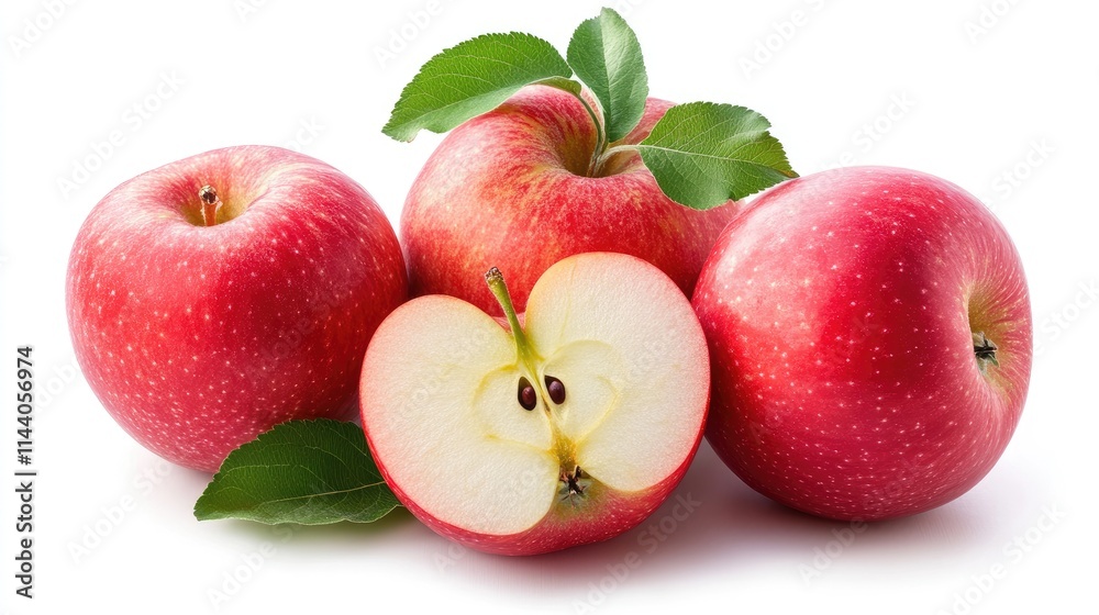 Aufkleber vibrant red apples arranged artfully with green leaves showcasing a fresh and healthy still life com