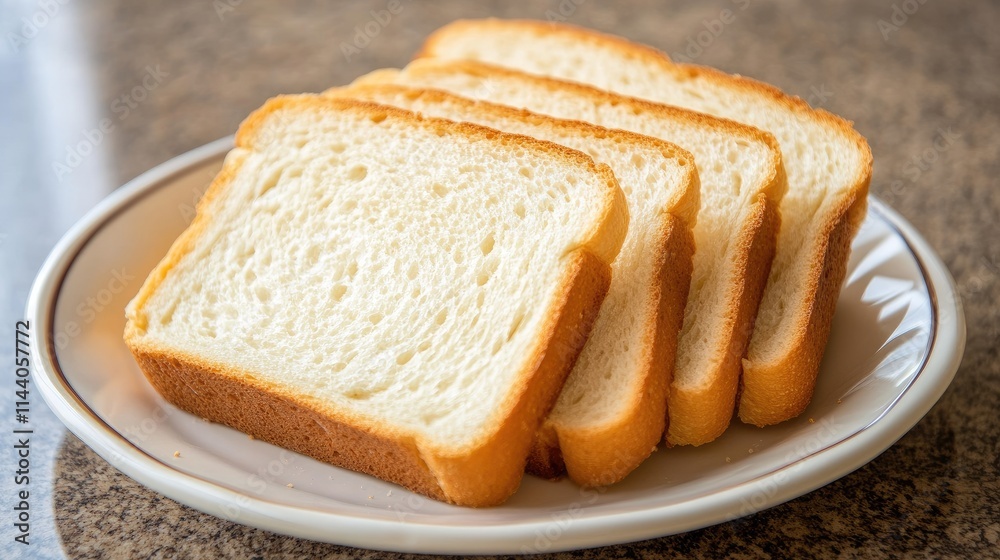 Poster Sliced fresh baked bread arranged neatly on a white plate ready for serving and enjoying with various meals and spreads
