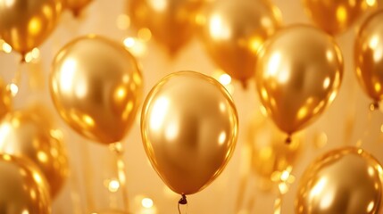 Golden balloons shimmering against a blurred background creative festive celebration with ample copy space for text or messages