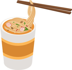 Illustration of Ramen in a Cup with Chopsticks