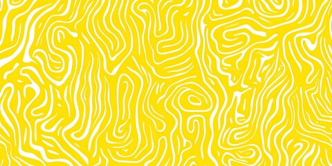 A seamless doodle banner featuring a playful pattern of yellow ramen noodles on a pristine white background. The wavy, abstract design of the noodles creates a dynamic and visually engaging pattern